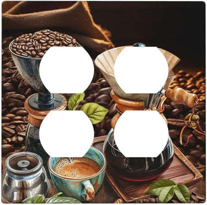 Decorative Outlet Covers Retro Coffee Maker Beans Cup 2 Gang Wall Plate Cover Double Duplex Receptacle Two Switch Light Switch Cover Plate Jumbo Dual Faceplate