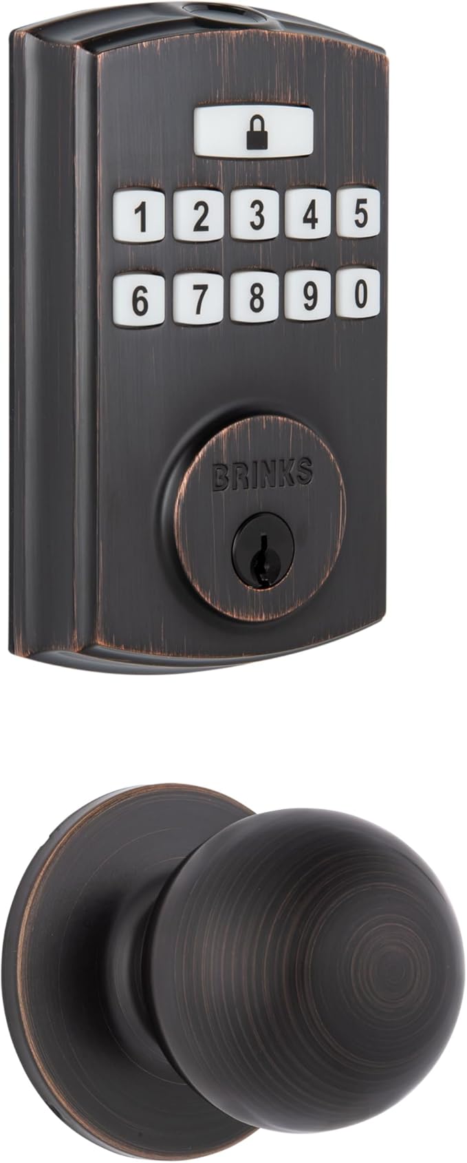 BRINKS Security Door Locks, High-Security Keyless Entry, Smart Electronic Door Lock with Deadbolt, Up to 50 Codes, Automatic Locking (Deadbolt & Passage Knob, Tuscan Bronze)