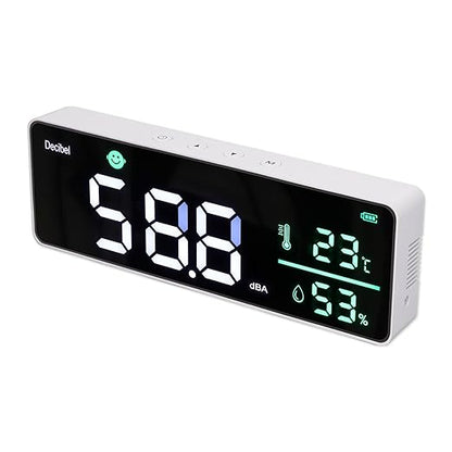 Decibel Meter Wall Hanging, 11in Large LED Screen Sound Level Meter, Temperature Humidity Meter with Alarm Icons Indicator for Classroom, Home, Studio, Factory
