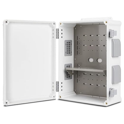 Outdoor Electrical Junction Box, ABS Water Resistant Enclosure with Internal Mounting Panel & Hinged Cover (15" H x 11" L x 6" W)