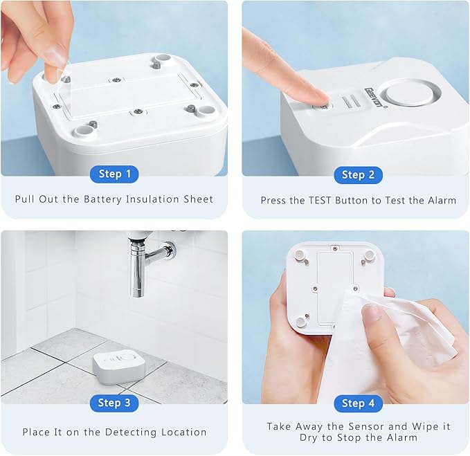 Geevon 10 Pack Water Leak Detectors for Home, 100dB Loud Water Alarm Sensor Leak Detection with Drip Alert for Basements, Laundry Rooms, Kitchen, IP56 Waterproof(Battery Included)