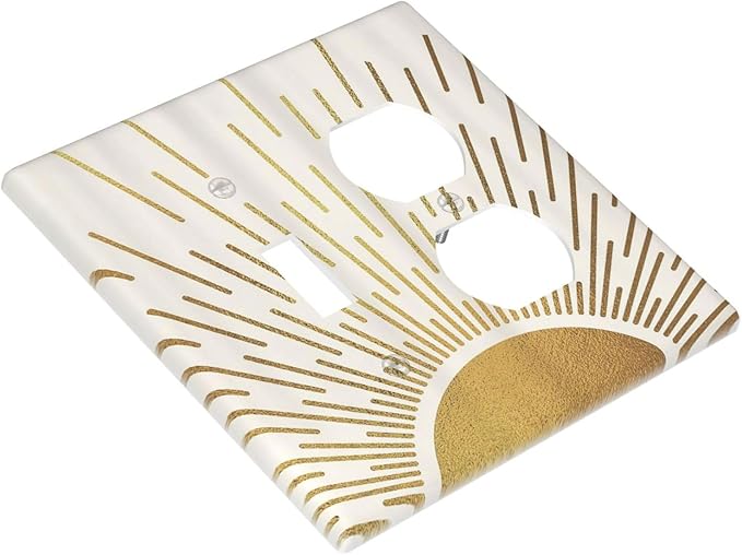 Decorative Outlet Covers Boho Mid Century Gold Sun Sunbeams 2 Gang Light Switch Cover Plate Single Toggle Duplex Wall Plates for Electrical Outlets Switch Plate Covers for Bedroom Decor