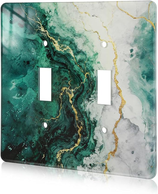 Modern Abstract Lexury Dark Turquoise Teal Blue Gray Marble Textured Light Switch Wall Plate Plates Decorative Electrical Outlet Cover Plates Acrylic Double Wall Outlet Covers Switch Plates