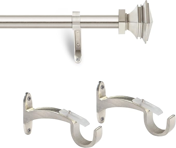 Deco Window 2 Pcs 36"-66" Extendable Curtain Rod for Door & Windows Adjustable Iron Telescopic Drapery Bar with Stacked Square Finials (1" Diameter, Satin Silver)