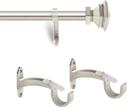 Deco Window 2 Pcs 36"-66" Extendable Curtain Rod for Door & Windows Adjustable Iron Telescopic Drapery Bar with Stacked Square Finials (1" Diameter, Satin Silver)