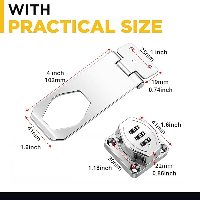 Keyless Combination Lock, 2 Pack Door Security Slide Latch Lock, Silver Password Rotary Hasp Locks for Small Doors, Cabinets, Barn Door, Bathroom, Outdoor, Garage, Garden