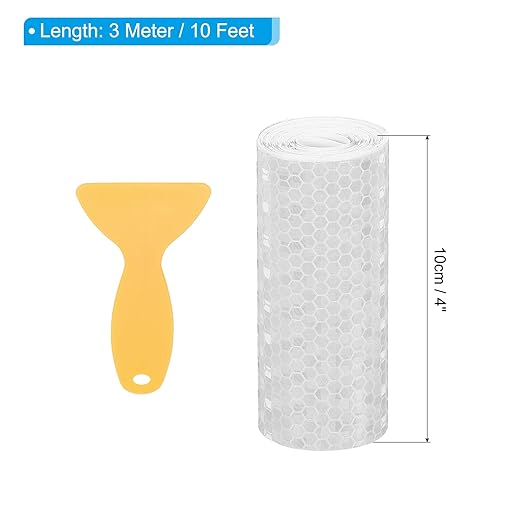 PATIKIL 4 Inch x 10 ft Reflective Tape, 1 Roll Waterproof Self Adhesive High Visibility Caution Warning Safety Tape Reflector with Scraper for Trucks Trailers Cars, White