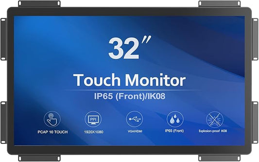 GreenTouch 32 inch 10 Points PCAP Open Frame Touch Screen Industrial LCD Display Monitor HDMI+VGA+DVI Video Port