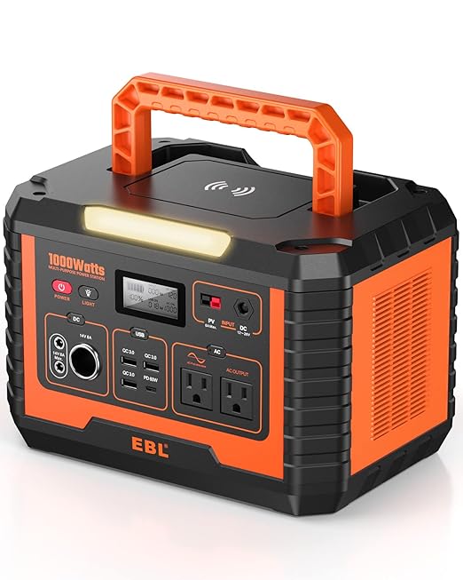 EBL Portable Power Station 1000W, Camping Solar Generator 270000mAh with 110V AC Outlet, PD 60W Fast Charging For Home Camping Emergency Backup