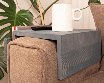 Wooden Couch Arm Tray – Sofa Armrest Table with Book & Magazine Holder, Perfect for Coffee & Remote Control, Solid Wood (Monaco)