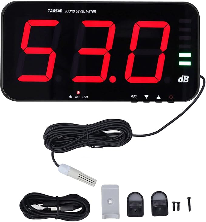 Wall Hanging Sound Level Meter, 30-130 DB Decibel Meter Sound Level Reader 13in Digital Screen Noise Monitoring Device for Office