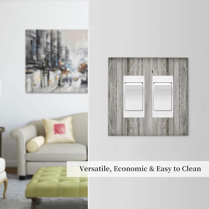Decorative Outlet Covers Farmhouse Rustic Grey Barn Door Wood 2 Gang Double GFCI Rocker Electrical Wall Panels Light Switch Cover Plate for Bedroom Cabin Decor