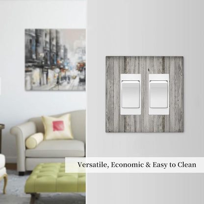 Decorative Outlet Covers Farmhouse Rustic Grey Barn Door Wood 2 Gang Double GFCI Rocker Electrical Wall Panels Light Switch Cover Plate for Bedroom Cabin Decor