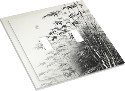 Watercolor Vintage Ink Bamboo Forest 2 Gang Double Toggle Light Switch Cover Decorative Switchplate Electrical Wall Plates Faceplate for Bathroom Bedroom Decor 4.9 X 5 IN