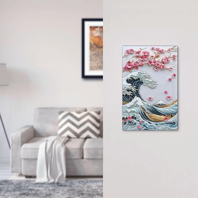 Light Switch Cover Plate The Great Wave Off Kanagawa With Sakura 1 Gang No Device Blank Electrical Wall Plates Faceplate Decorative Switch Plate for Bedroom Bathroom Decor