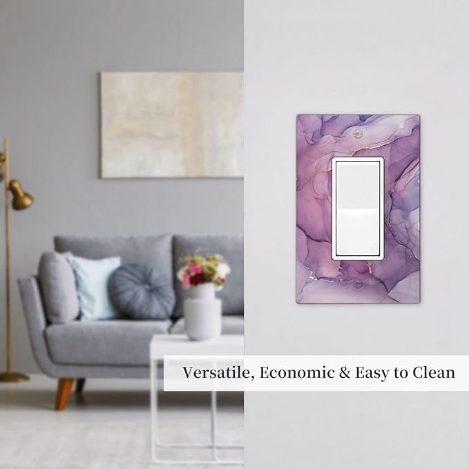 Decorative Outlet Covers Purple Marbling Golden Line 1 Gang Single Rocker Light Switch Cover Plate Wall Plates GFCI Faceplate for living Room Bathroom Decor