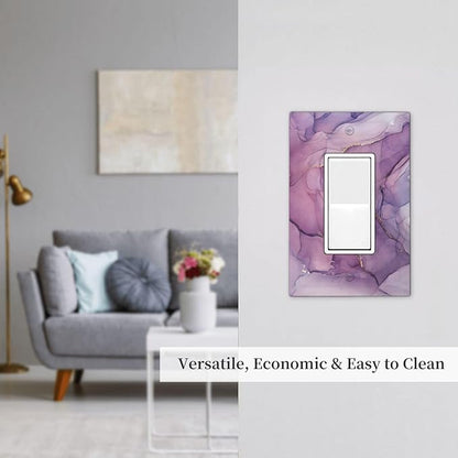 Decorative Outlet Covers Purple Marbling Golden Line 1 Gang Single Rocker Light Switch Cover Plate Wall Plates GFCI Faceplate for living Room Bathroom Decor