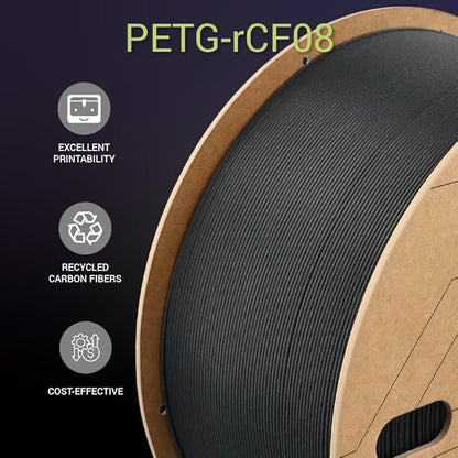 Polymaker Fiberon PETG-RCF Filament Black 1.75mm 3kg, Recycled Carbon Fiber Reinforced PETG 3D Printing Filament Ideal for Drone and Automotive Products