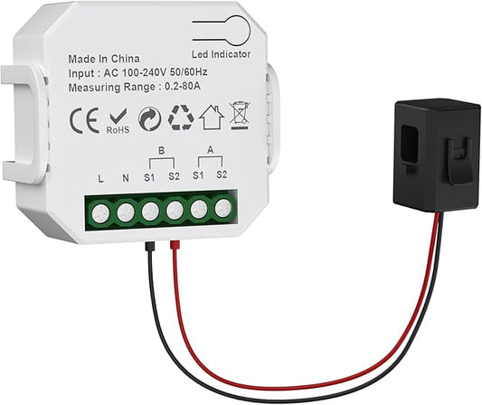 eMylo 1-Channel WiFi Power Meter 80A Smart Energy Monitor, Clamp-on Ammeter, 2.4GHz WiFi, Real-time Monitoring, Smart Life/TUYA APP, Home Power Monitor, Compatible with Alexa and Google Assistant