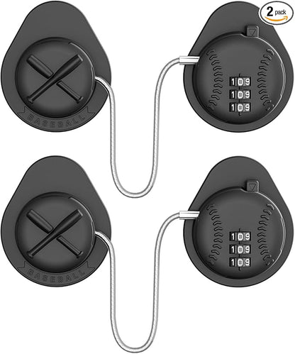 2 Pack Latest Baseball Style Child Safety Refrigerator Lock with 3 Digit Combination Code; Baby Proofing Cabinet Latches for Fridge, Closet, Drawer & Freezer (Black)