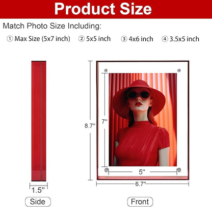 5x7 Picture Frame, Stunning Color Acrylic Photo Frames, Wall & Tabletop Display Frames, Modern Floating Style for Home Office Decoration, Red (1 Pack)