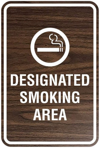 Signs ByLITA Portrait Round Designated Smoking Area Sign with Adhesive Tape, Mounts On Any Surface, Weather Resistant, Indoor/Outdoor Use (Walnut) - Small 2 Pack