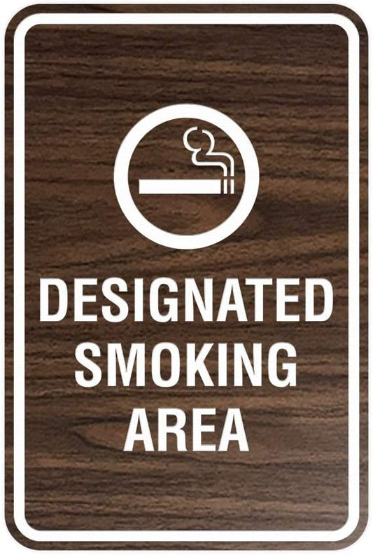 Signs ByLITA Portrait Round Designated Smoking Area Sign with Adhesive Tape, Mounts On Any Surface, Weather Resistant, Indoor/Outdoor Use (Walnut) - Small 2 Pack