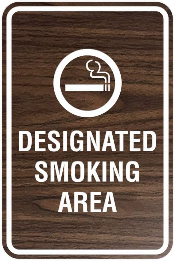 Signs ByLITA Portrait Round Designated Smoking Area Sign with Adhesive Tape, Mounts On Any Surface, Weather Resistant, Indoor/Outdoor Use (Walnut) - Large 2 Pack