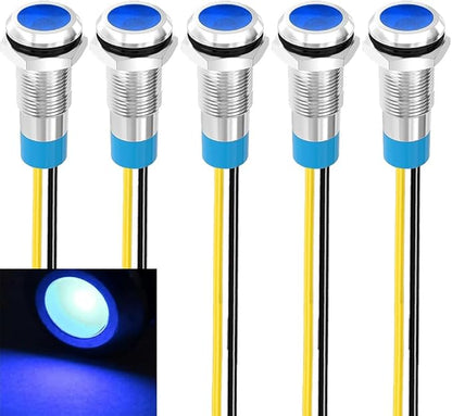 5pcs 8mm LED Metal Indicator Light 110V-220VAC Waterproof Signal Lamp (Blue)