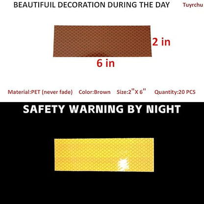 Non Fading Brown Reflective Stickers 2 inch X 6 inch, Outdoor Waterproof High Visibility Warning Safety Adhesive Reflector Tape (20 Pcs)