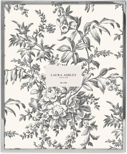 Laura Ashley 8x10 Silver Flat Metal Picture Frame (Vertical & Horizontal) w/Two-Way Easel Stand, Black Velvet Backing, Wall-Mountable, Made for Tabletop, Desk, Wall Display, Home Décor (8x10, Silver)