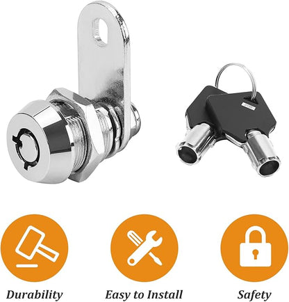 2 Pack Tubular Cam Locks, Cabinet Locks with 7/8'' Cylinder, Atom Lock for Arcade Machine, Gumball Machine, Cash Door, Tool Box, Chrome Finish and Keyed Alike (7/8 Inch 90°)