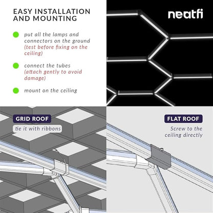 Neatfi LED Hexagon Garage Lights with 14,400 Lumens, 6500K, 192W, Hexagon Lights for Garage, Auto Shops, Car Detailing, Basements, Warehouses, Barber Shops, Beauty Salon, & Gym (5 Hex, Cool White)