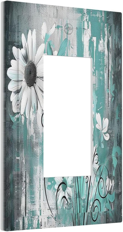Decorative Outlet Covers Teal Daisy Floral Vintage Wood Plank 1 Gang Single Rocker Light Switch Cover Plate Wall Plates Gfci Faceplate For Farmhouse Cabin Decor