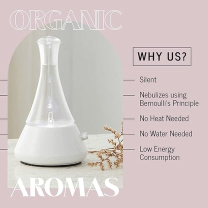 Opulence - Nebulizing Diffuser for Essential Oil/Aromatherapy with Black Marble Ceramic Base and Black Hand-Blown Glass with Touch Sensor Light Switch - No Heat, No Water, No Plastic Product Name
