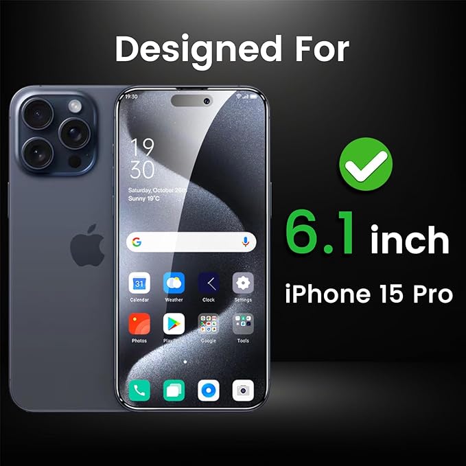 4 Pack Privacy Screen Protector for iPhone 15 Pro 6.1 Inch with 4 Pack Camera Lens Protector, Anti Spy Tempered Glass Film, Anti-Scratch, Touch Sensitive, Case Friendly