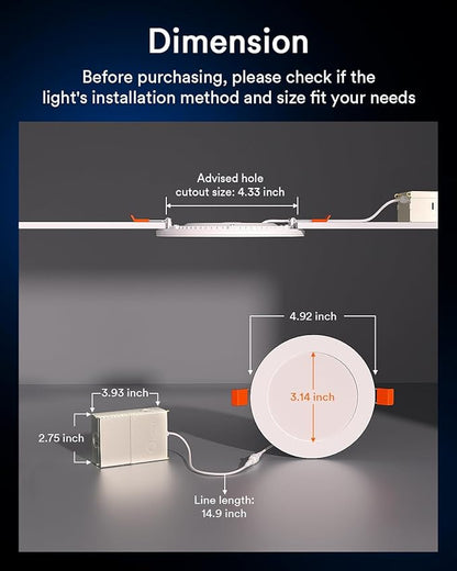 Lumary Smart Recessed Light Pro 6 Inch with RGB/Night Ring, 13W 1100LM Smart Wafer Downlight, Canless with Junction Box, Compatible with Alexa/Google Assistant/BT Remote, ETL Listed, 1Pack