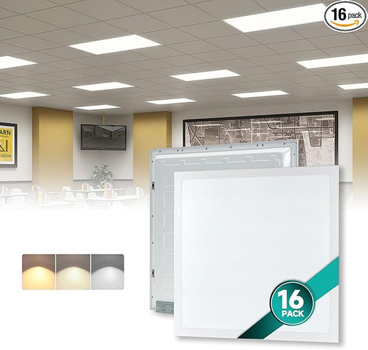 16-Pack 2x2 LED Flat Panel Light Drop Ceiling, 0-10V Dimmable, 3CCT Selectable (5000K 4000K 3000K) & 3 Wattage Switchable (40W 30W 20W), 100-277Vac, ETL & DLC