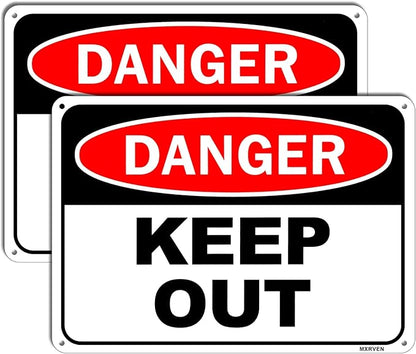 2 Pack Danger Keep Out Sign, 10"x 7" Rust Free Reflective Aluminum Metal Sign, Fade Resistant, Waterproof, Easy to Mount