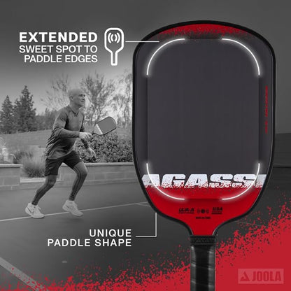JOOLA Agassi Edge 16mm Pickleball Paddle - Carbon Fiber Pickleball Racket Surface Increases Spin & Control - Agassi Shape with Extended Sweet Spot - UPA-A Certified - USAP Approved - NFC Chip Enabled
