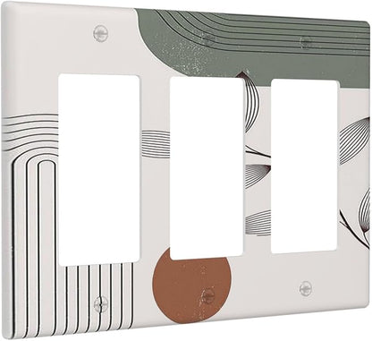 Light Switch Covers Sage Green Boho Nature Art Minimalist Geometric Plant 3 Gang Rocker Electrical GFCI Decorative Triple Outlet Wall Plate Cover Switchplate for Bedroom living Room Decor