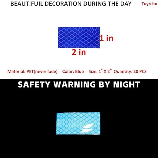 Non Fading Blue Reflective Stickers 1 inch X 2 inch, Outdoor Waterproof High Visibility Warning Safety Adhesive Reflector Tape (20 Pcs)