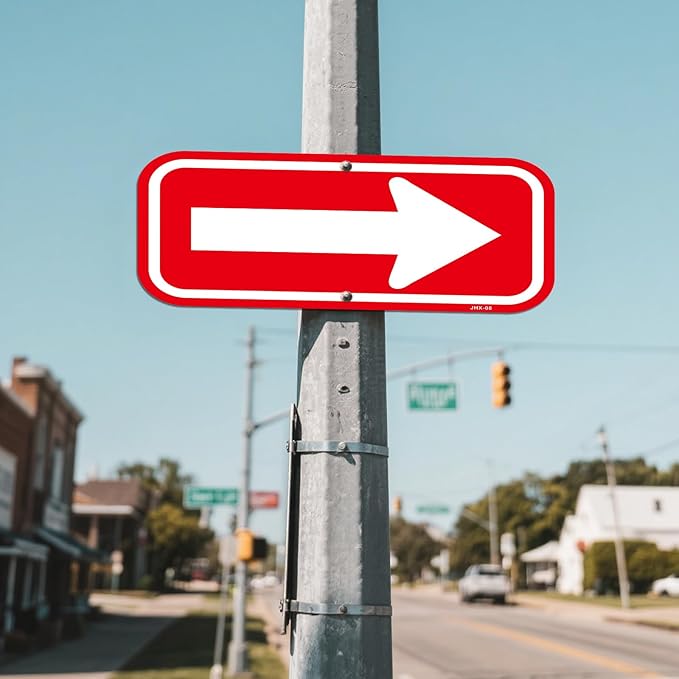 Directional Arrow Sign 4-Pack (12×6 Inches) - Red & White Right Arrow Traffic Sign, Indoor/Outdoor Wayfinding for Parking Lots, Garages, Businesses
