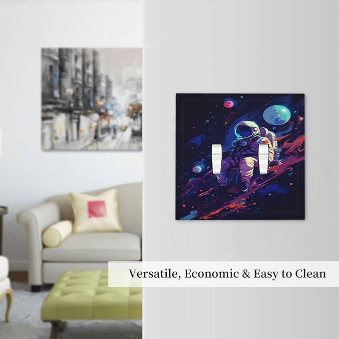 Decorative Light Switch Cover Purple Space Astronaut Planet 2 Gang Wall Plate Oversized Double Toggle Two Switch Wall Cover Dual Device Electrical Face Plate for Bedroom Home Decor