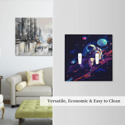 Decorative Light Switch Cover Purple Space Astronaut Planet 2 Gang Wall Plate Oversized Double Toggle Two Switch Wall Cover Dual Device Electrical Face Plate for Bedroom Home Decor