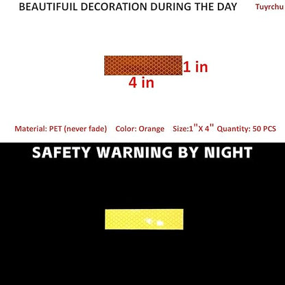 Non Fading Orange Reflective Stickers 1 inch X 4 inch, Outdoor Waterproof High Visibility Warning Safety Adhesive Reflector Tape (50 Pcs)