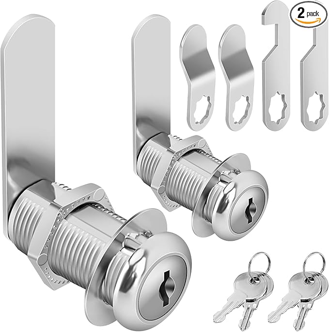 Cam Locks Cabinet Locks Keyed Alike, 1-3/8'' (Length) Cylinder Fits on 1-1/8'' Max Panel Thickness, Secure Files Drawers RV Storage Locks Replacement Set, Zinc Alloy (1-3/8 Inch 2Pcs)