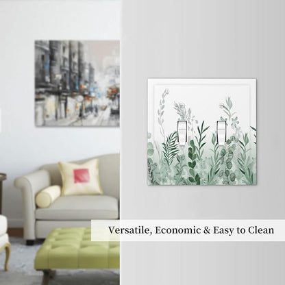 Watercolor Green Leaf Rustic Plant Eucalyptus Flowers Decorative Switch Plates 2 Gang Double Toggle Outlet Light Switch Cover Wall Plate Electrical Faceplate for Bed Room Living Room Decor