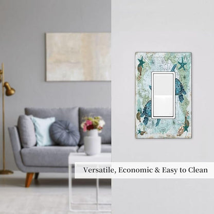 Decorative Outlet Covers Nautical Green Sea Turtles Beach Blue Ocean 1 Gang Single Rocker Light Switch Cover Plate Wall Plates Gfci Faceplate For Bathroom Kids Room Decor