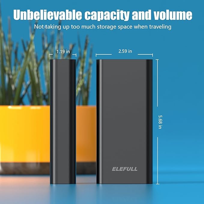 50000mAh Portable Charger, Built-in Cable 22.5W QC 3.0 PD USB C Power Bank, Fast Charging with, LED Flashlight, External Mobile Phone Batteries Compatible with iPhone (Black2, 50000, Milliamp Hours)